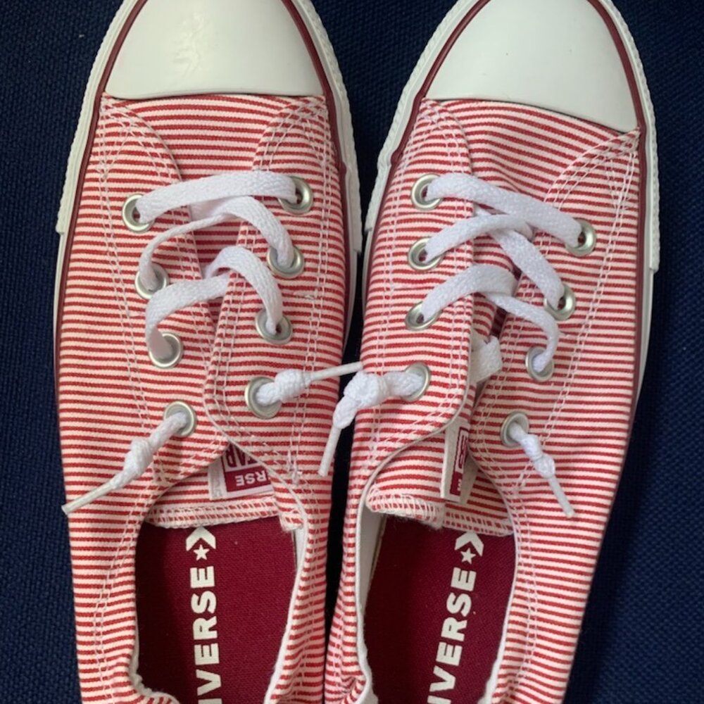 Converse Red and White Striped Low Top Sneakers